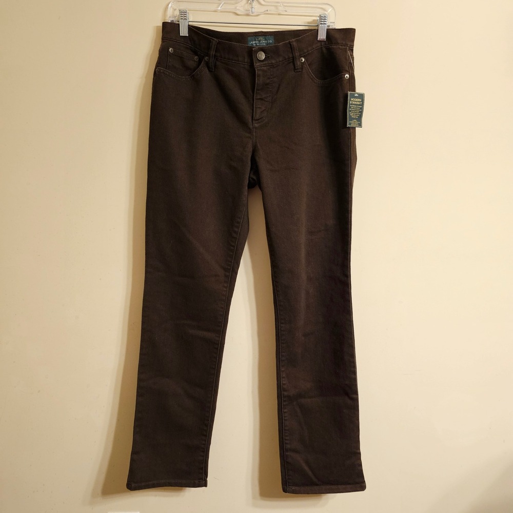 Lauren Jeans Co Ralph Lauren Straight Jeans Womens 10 Brown Slimming Fit NWT